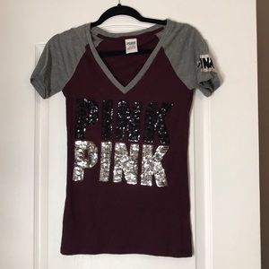 VS Pink burgundy/grey sequin tee